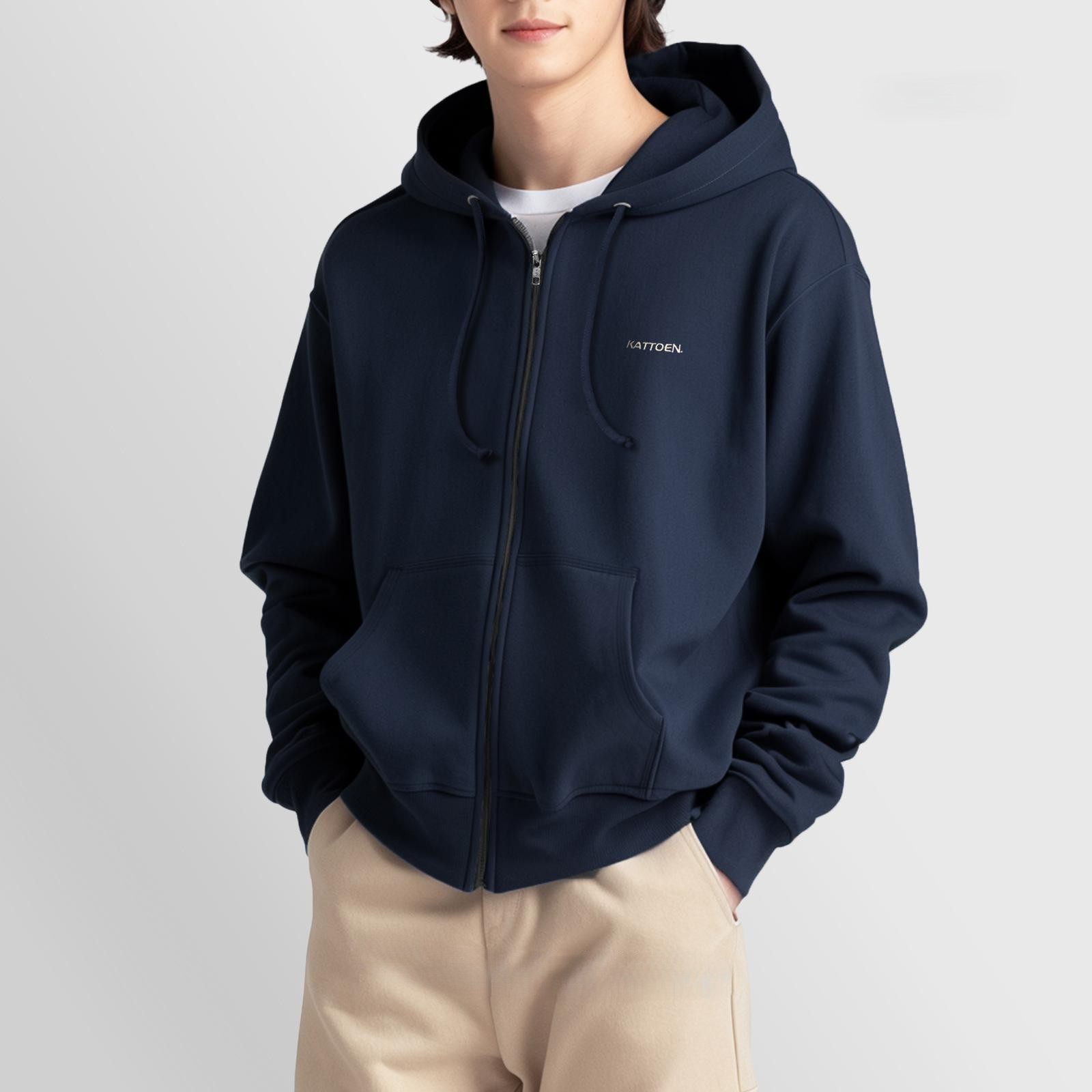 Hoodie Navy Polos Resleting Fleece Tebal