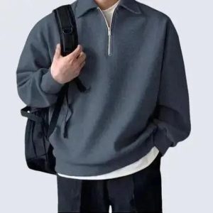 Sweater Half-Zipper Fleece Kasual Pria & Wanita