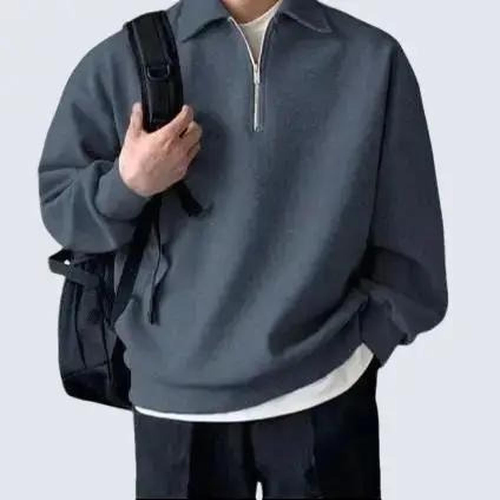 Sweater Half-Zipper Fleece Kasual Pria & Wanita